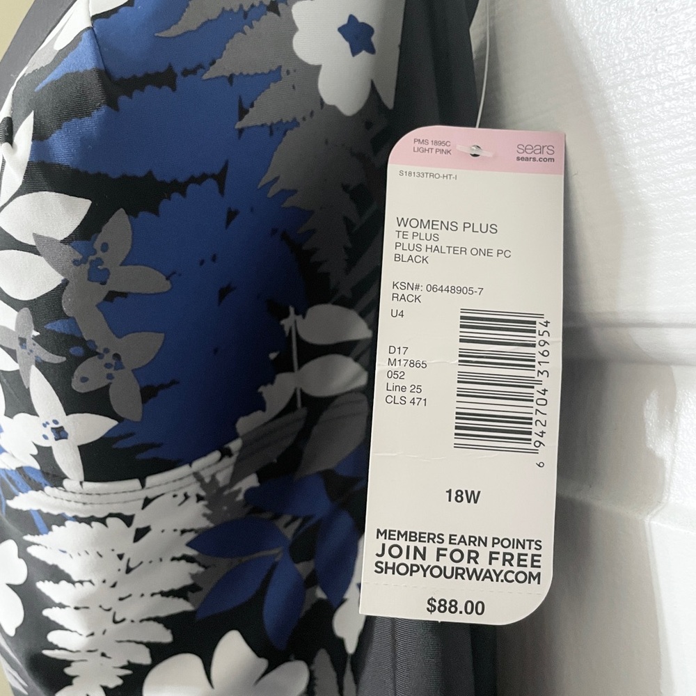 Tropical Escape Women's Floral Blue and Black Swimsuit Size 18W - Picture 7 of 12